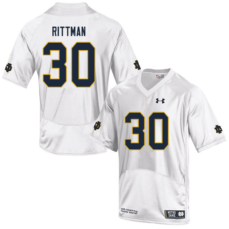 Men's NCAA Notre Dame Fighting Irish #30 Jake Rittman Stitched College Under Armour Authentic White Football Jersey BY10X33GI